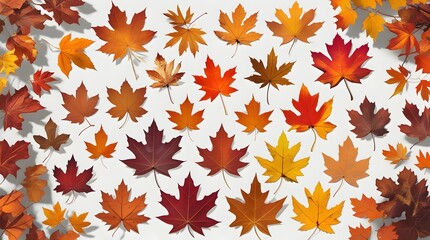 Collection of various fall leaves (maple, oak, birch) in warm autumn colors