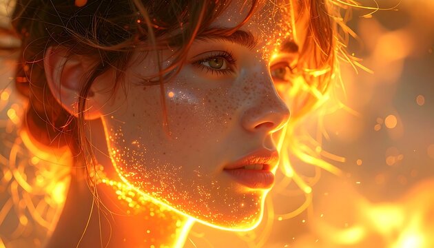 Portrait of a woman with bright golden ethereal light