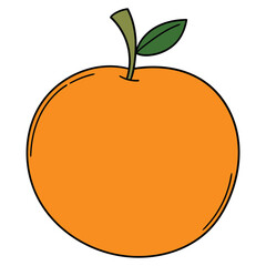 Hand-drawn cartoon orange with leaf on a white background.