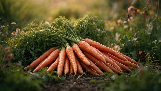 A collection of vibrant, freshly harvested orange carrots from the garden, showcasing a fiber-dense choice