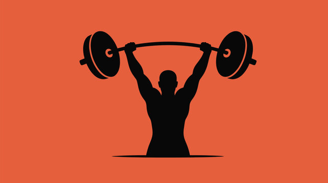 Strong weightlifter silhouette lifting heavy barbell above head against vibrant background for fitness brand promotions or motivational content - Powered by Adobe