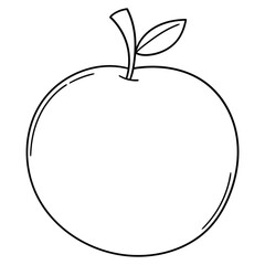 Hand-drawn doodle of an orange with a leaf on a white background.