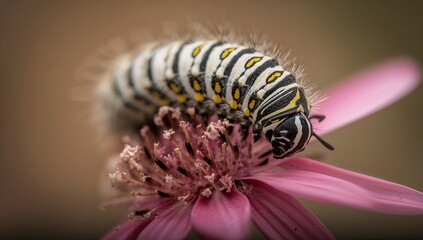 Naklejka premium Caterpillar resting on a flower, showcasing the natural life cycle of insects