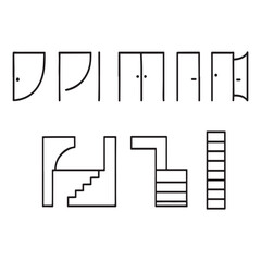  Doors, stairs vector for floor plan top view