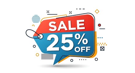 A sale tag with twenty five percent off and abstract decorations