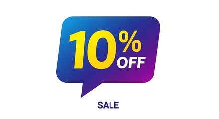 A blue and purple tag with ten percent off sale on a white background