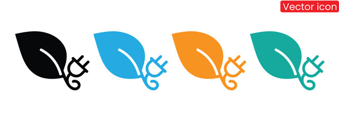 Dynamic leaf icons with integrated power plugs beautifully represent clean energy and eco friendly initiatives, perfect for sustainability campaigns.
