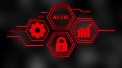 safe security lock and data chart icons in futuristic interface with gears background representing technology growth and analytics - Powered by Adobe