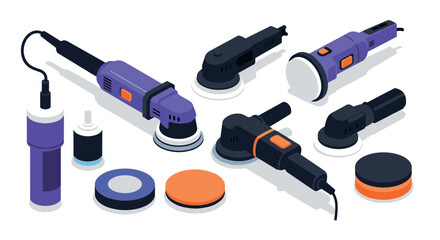 Isometric power tool set for polishing and buffing with accessories