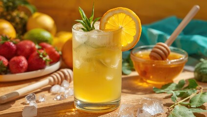 Fototapeta premium Refreshing pineapple lemonade sweetened with natural honey and ice for a summer gathering