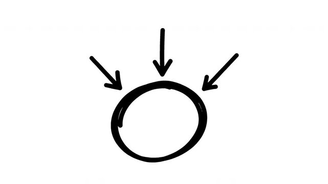 Scribble black arrow with circle animation on transparent background. 4K Video