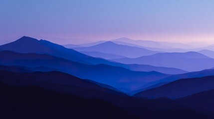 Obraz premium Minimalist blue mountain landscape at dusk, perfect wallpaper background with smooth purple-blue gradients, serene digital screen design, calming abstract scenery for phones and desktops