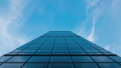 Fototapeta premium High-rise glass building featuring a black steel window system, architectural innovation in urban design