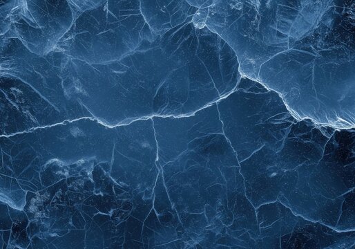 Deep blue cracked ice texture background with a network of frozen lines and fissures - Powered by Adobe