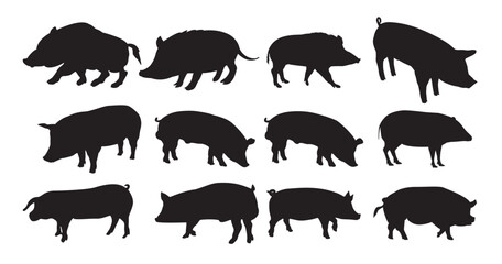 black pig animal silhouette vector illustration