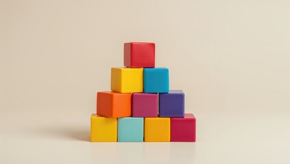 Obraz premium Colorful children's building blocks arranged at the bottom, ideal for early learning activities