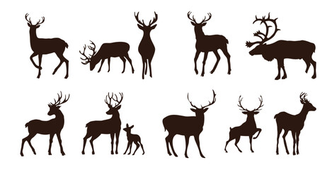 set of deer silhouettes pieces