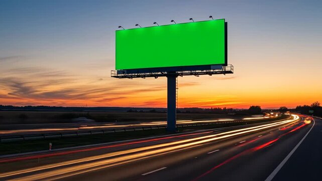 Green Screen Billboard at Dusk, Highway Traffic