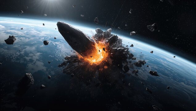 The Hammer of God, deep space exploration concept featuring an alien planet struck by a meteorite, erosion risk