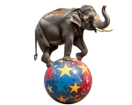 Asian Elephant Balancing on a Colorful Circus Ball Cutout