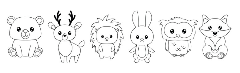 coloring book or page for kids with forest animals woodland