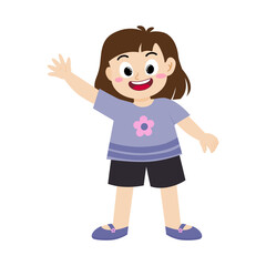 Happy Cute Cartoon Girl Waving Hand
