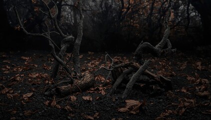 Fototapeta premium Charred forest duo, erosion risk