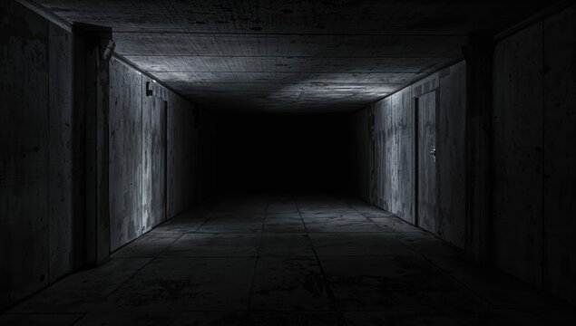 Interior of a dimly lit concrete chamber, evoking historical architectural significance - Powered by Adobe