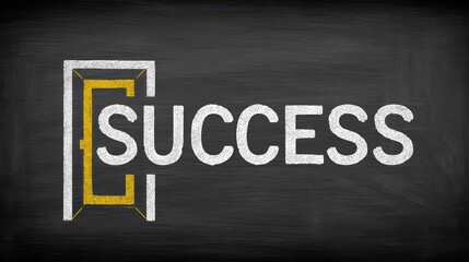 Creative Concept of Success with Doorway Symbol on Chalkboard Background for Motivation and Inspiration Themes