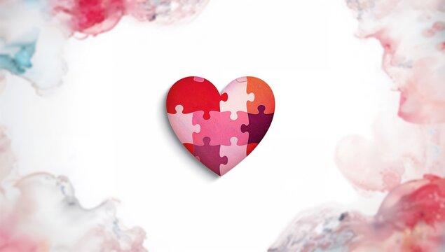 Heart-shaped puzzle on a white surface, symbolizing connection and collaboration