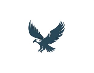 Fototapeta premium A stylized illustration of a bird of prey in flight, with outstretched wings and a focused gaze, depicted in a minimalist style
