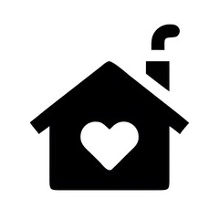 Black silhouette of a house with a heart cutout and chimney