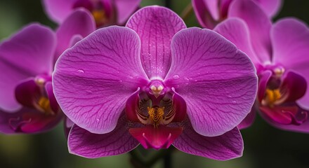 Close-up of Vibrant Purple Orchid Blossoms in Full Bloom.