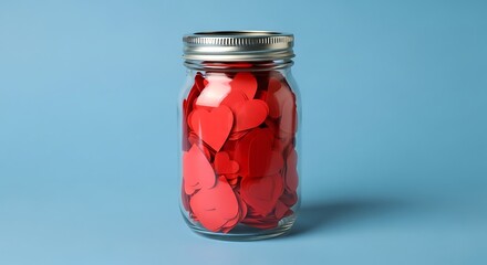 glass jar filled with red paper hearts