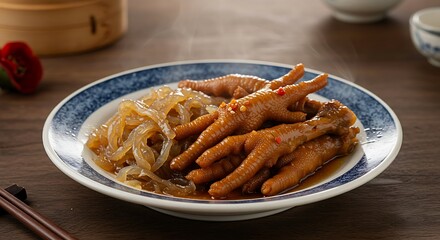 Delicious Steamed Chicken Feet with Sauce on a Plate.