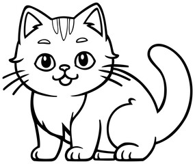 Cute Cat Coloring Page for Kids. Editable Color Vector