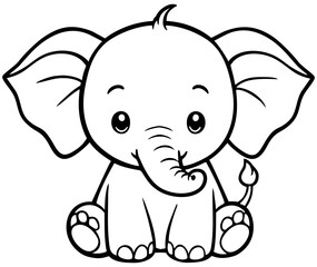 Baby Elephant Coloring Page for Kids. Editable Color Vector