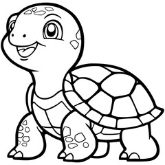 Turtle Coloring Page for Kids. Editable Color Vector