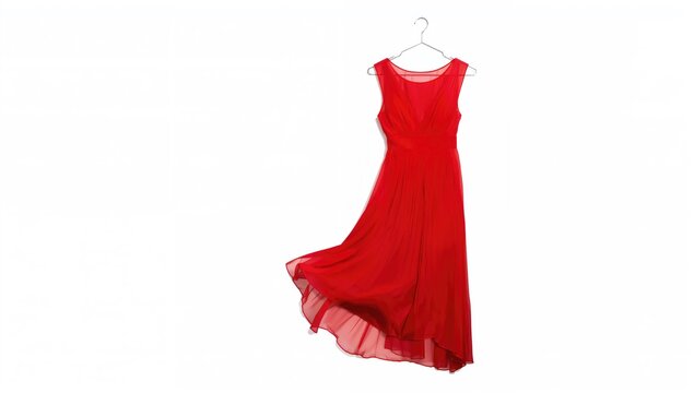Red garments displayed on a hanger against a white backdrop, suitable for fashion presentations - Powered by Adobe