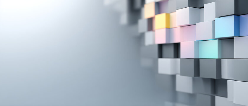 Fototapeta Abstract 3D geometric composition of colorful cubes arranged in a grid pattern with soft lighting and blurred background