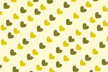 A cute pattern of small yellow and brown hearts scattered on a cream background, symbolizing warmth and affection.