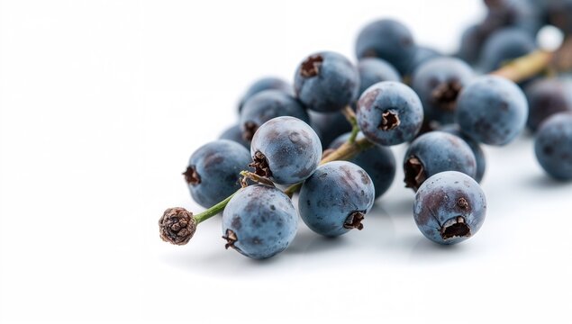 Close-up view of juniper berries on a white surface, beneficial for flavor enhancement