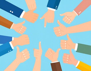 Cartoon depiction of various hands giving thumbs-up gestures, forming a circle