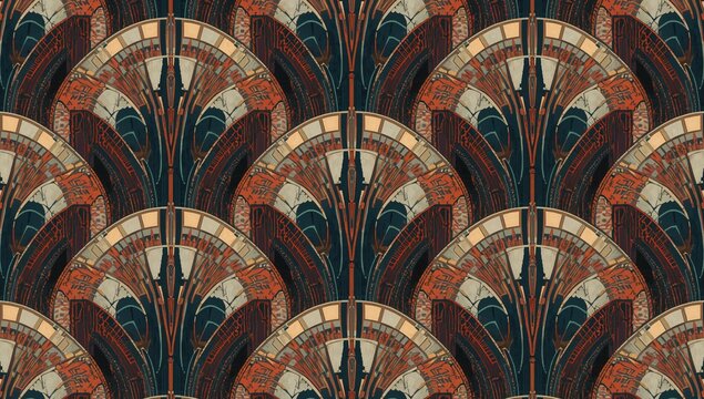 Art Deco Arches 2D illustration, seamless design for wallpaper or fabric use, geometric aesthetics - Powered by Adobe