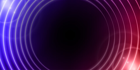 Abstract glowing banner with red and blue neon circles. Hi-tech futuristic vector background