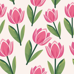 Obraz premium Vibrant seamless pattern of modern pink tulips