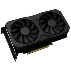 3D Render of Modern Graphics Card with Dual Cooling Fans on Transparent Background