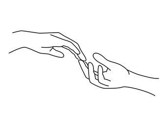 Touching hands line art. Simple touching hands illustration for social media, app and web design. Vector illustration