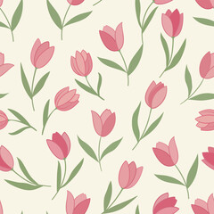 Classic seamless pattern with scattered pink tulips