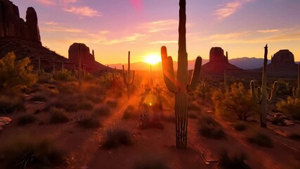 Majestic cactus stands tall against vibrant Arizona sunset backdrop capturing the essence of resilience in the face of adversity perfect for conceptualizing ideas of exploration adventure or.